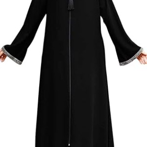 Zipper Turkish Abaya Design for Women with Stone Sleeve